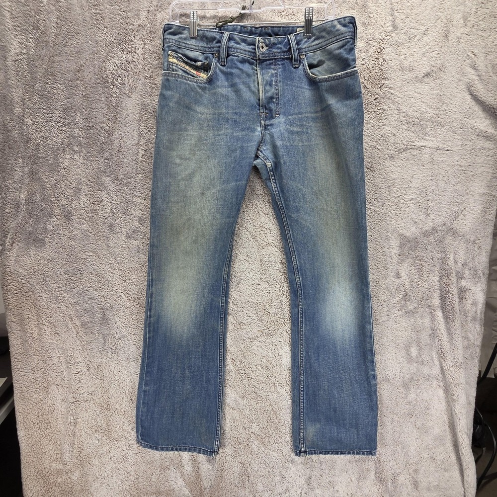 Diesel Jeans Mens 30x32 Blue Zatiny Regular Bootcut Distressed Button Fly 008AT